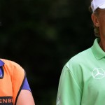Nicht nur Vater und Sohn: Beim Event der PGA Tour spielten Majorsieger mit ihrem Nachwuchs. Bernhard Langer (rechts) nahm seine Tochter Christina mit auf die Runde. (Foto: Getty)