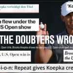 Brooks Koepka wird von der Presse für seinen Sieg bei der US Open 2018 geehrt. (Foto: Screenshots)