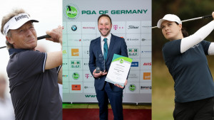 Bernhard Langer (links), Christian Lanfermann (Mitte) und Caroline Masson (rechts) wurden mit einem PGA Award ausgezeichnet. (Foto: PGA of Germany Pressemittelung)