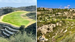 Zypern: Atemberaubende Abschläge im Minthis Golf (links) und Aphrodite Hills Golf. (Fotos: Jürgen Linnenbürger)