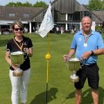 Silvia Wilms (Münchener GC, links) und Martin Birkholz (GSV Düsseldorf) gewinnen wie schon 2022 die DM AK 50. (Foto: Langer Sport Marketing)