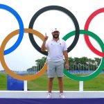 Stephan Jäger vor den Olympischen Ringen am 18. Grün. (Foto: Deutscher Golf Verband / Thomas Kirmaier)
