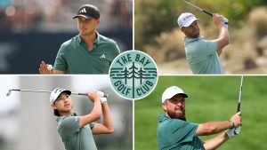 Die Spieler des "The Bay Golf Club" der TGL: Ludvig Åberg, Wyndham Clark, Min Woo Lee, Shane Lowry. (Fotos: Getty)
