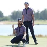 Tommy Fleetwood und Justin Rose aus Team GB&I in den Vormittags-Foursomes des Team Cups der DP World Tour. (Quelle: Getty)